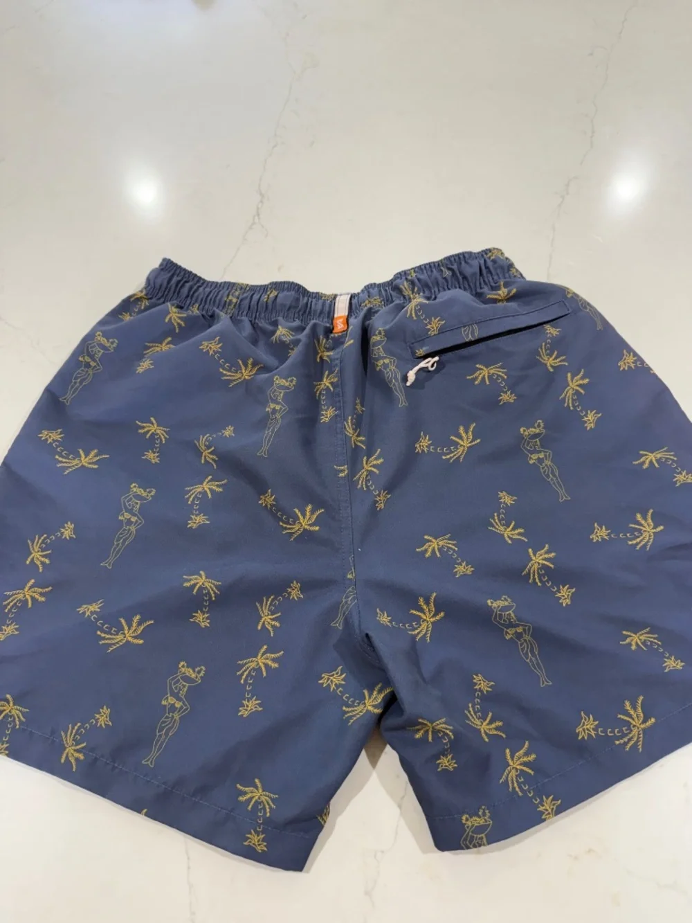 Ambsn California Navy Hula Girl Palm Tree Swim Trunks M